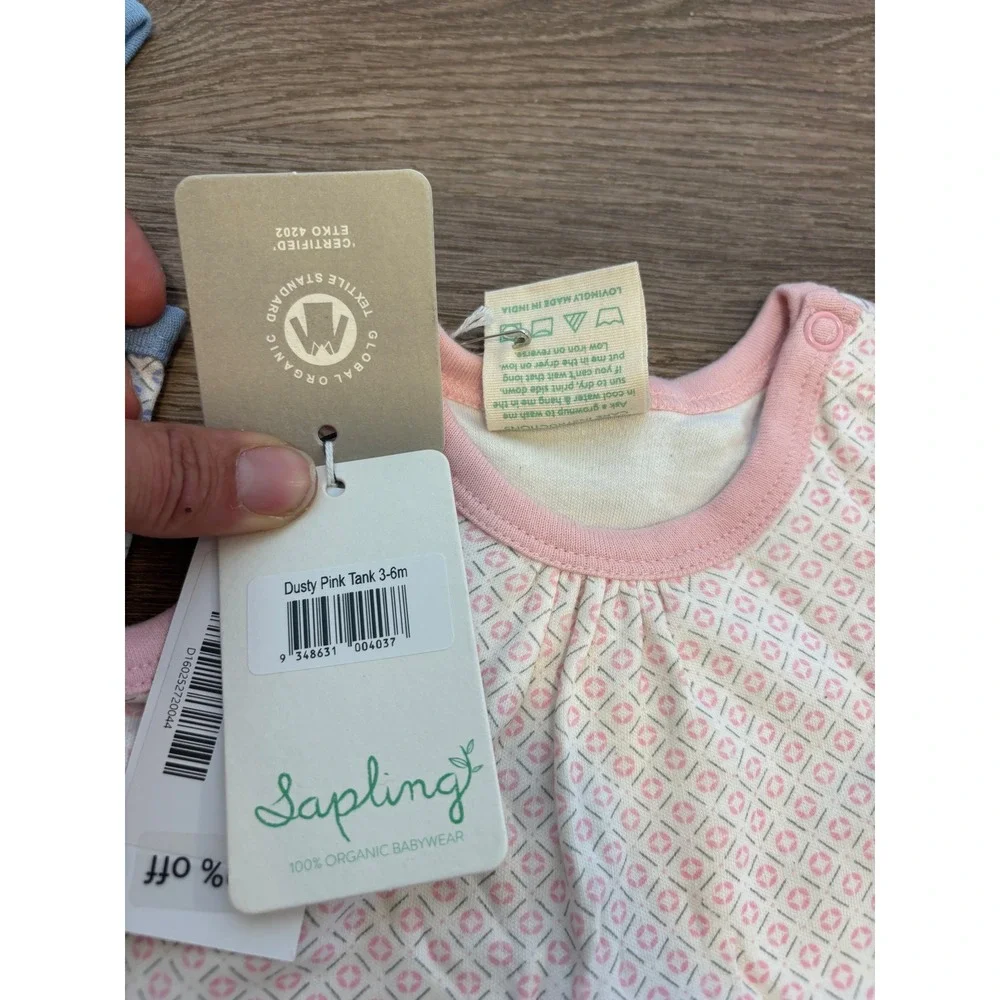 NWT Sapling‎ 100% Organic Cotton Baby Tank Tops 3-6 Months